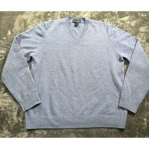 Brooks Brothers Scottish LambsWool Sweater Men's LARGE V-Neck Pullover Blue